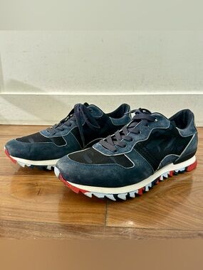 Karl Lagerfeld Men's Navy Suede & Black Mesh Sneakers with Red Accents